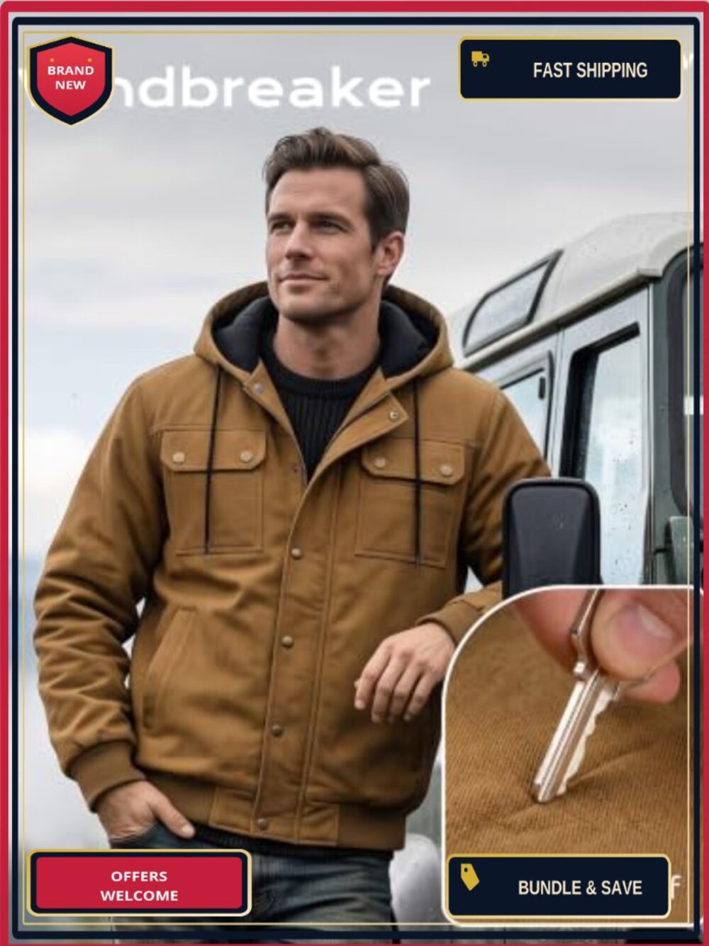 Men's Detroit Fleece Lined Work Jacket Heavy Duty Winter Outdoor - Picture 2 of 6